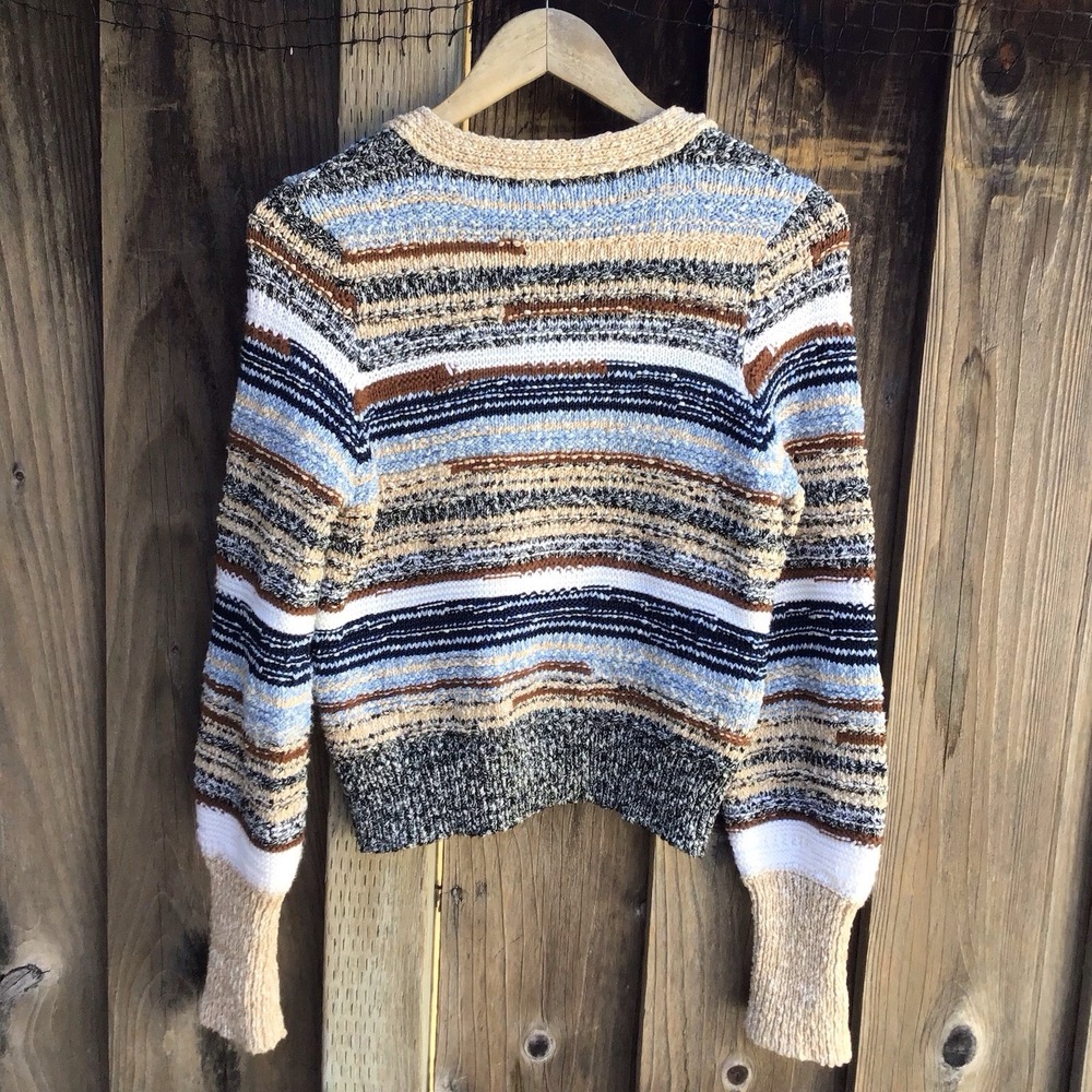 Veronica Beard Womens Small Striped Chunky Knit Cardigan Wool Cotton Sweater - Picture 6 of 7